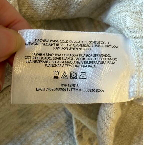 ORVIS Tan Button Down Shirt Top Blouse Women size L Linen Blend Tan Striped - Picture 6 of 9